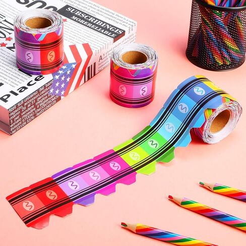 1 Roll/ 32.8 Feet Crayon Borders for Bulletin Board Art Bulletin Board Borders Rainbow Crayon Border Trim Crayon Classroom Decoration for Chalkboard School Office Door in Saudi Arabia