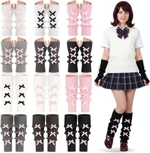 6 Sets Kawaii Arm Warmers and Leg Warmers Y2k Japanese Style for Women Girls Lolita Cute Costume School (School Colors) in Saudi Arabia