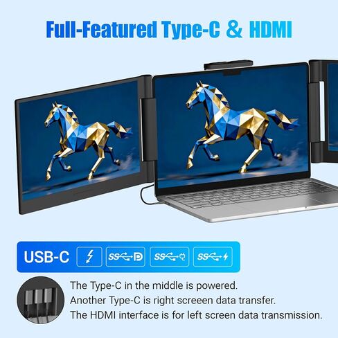 موسع شاشة الكمبيوتر المحمول Funhill مقاس 14 بوصة مع شاشة 1080P FHD IPS، وشاشة محمولة تدور 280 درجة لأجهزة الكمبيوتر المحمولة مقاس 13 بوصة - 17.3 بوصة، وشاشة مزدوجة قابلة للتوصيل لنظام التشغيل Windows/Chrome/Android/Mac in Kuwait