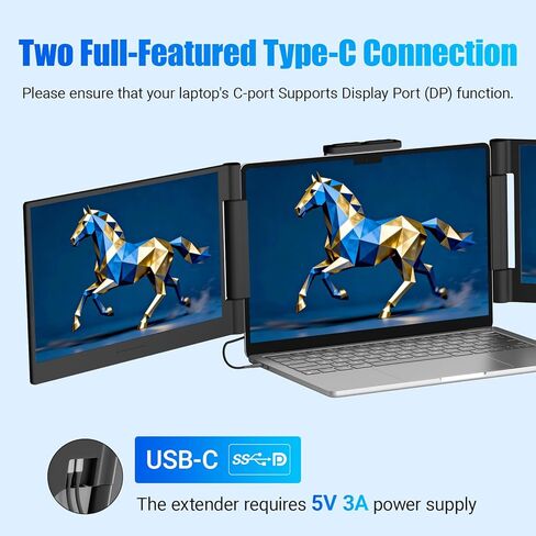 موسع شاشة الكمبيوتر المحمول Funhill مقاس 14 بوصة مع شاشة 1080P FHD IPS، وشاشة محمولة تدور 280 درجة لأجهزة الكمبيوتر المحمولة مقاس 13 بوصة - 17.3 بوصة، وشاشة مزدوجة قابلة للتوصيل لنظام التشغيل Windows/Chrome/Android/Mac in Kuwait