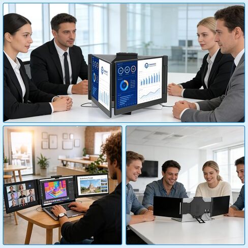 موسع شاشة الكمبيوتر المحمول Funhill مقاس 14 بوصة مع شاشة 1080P FHD IPS، وشاشة محمولة تدور 280 درجة لأجهزة الكمبيوتر المحمولة مقاس 13 بوصة - 17.3 بوصة، وشاشة مزدوجة قابلة للتوصيل لنظام التشغيل Windows/Chrome/Android/Mac in Kuwait