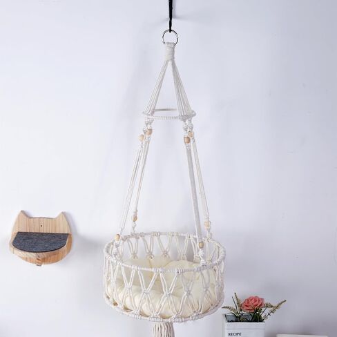 أرجوحة SHENGOCASE Macrame Boho Cat مع 3 خطوات وخطاف، سرير متأرجح مثبت على الحائط، سرير معلق للقطط للقطط الداخلية، أثاث حائط (13 بوصة) in Kuwait