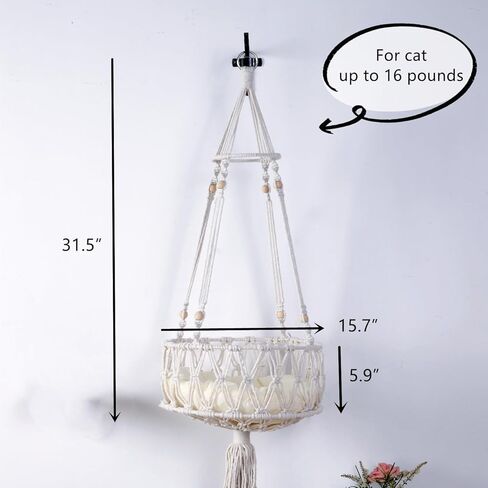 أرجوحة SHENGOCASE Macrame Boho Cat مع 3 خطوات وخطاف، سرير متأرجح مثبت على الحائط، سرير معلق للقطط للقطط الداخلية، أثاث حائط (13 بوصة) in Kuwait