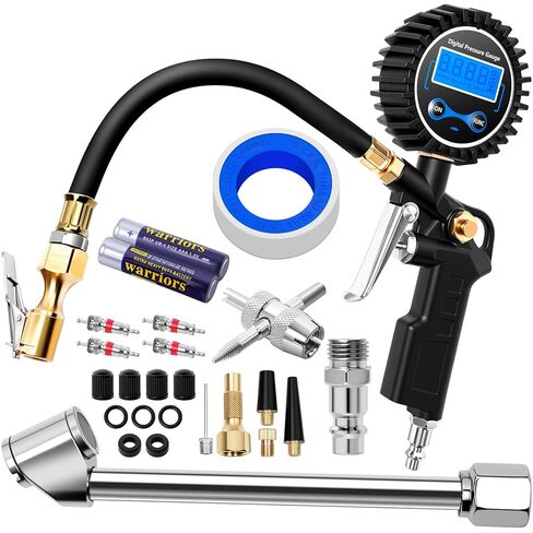 Digital Tire Gauge with Inflator & Deflator - LED Display & 0.1 PSI Resolution - Quick Release Valve & Heavy Duty Chuck - w/Adapter for Car, Truck, SUV, Motorcycle, RV, Balls in Saudi Arabia