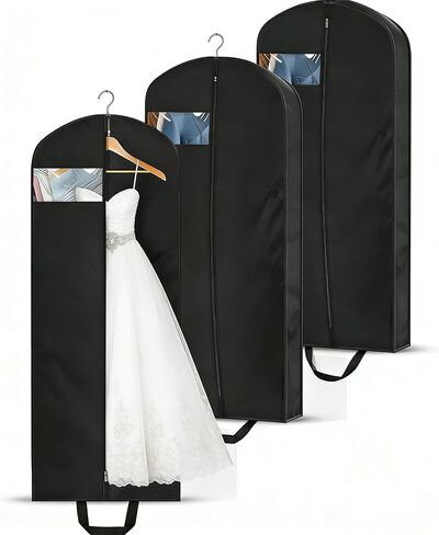 KEETDY 65" Long Garment Bags for Travel 4" Gusseted Dress Bag for Hanging Clothes Cover 3 Packs Clothing Protector for Closet Storage for Gowns, Coats, Black in Kuwait