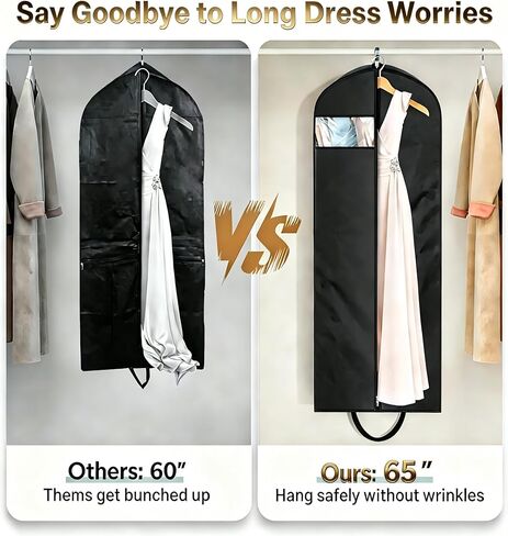 KEETDY 65" Long Garment Bags for Travel 4" Gusseted Dress Bag for Hanging Clothes Cover 3 Packs Clothing Protector for Closet Storage for Gowns, Coats, Black in Kuwait