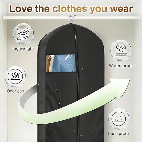 KEETDY 65" Long Garment Bags for Travel 4" Gusseted Dress Bag for Hanging Clothes Cover 3 Packs Clothing Protector for Closet Storage for Gowns, Coats, Black in Kuwait