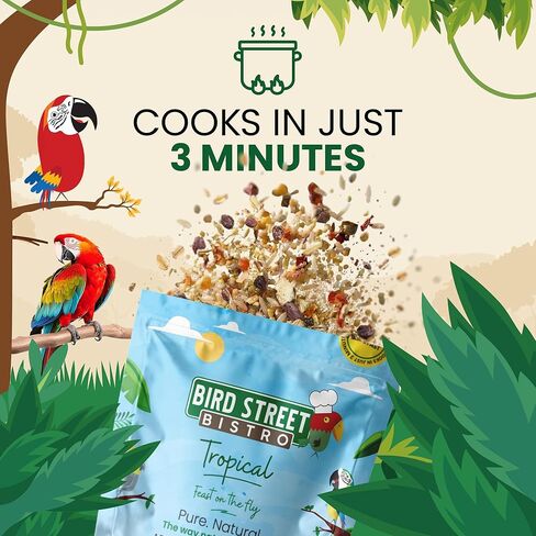 Bird Street Bistro Parrot Food - طعام الببغاء - يُطهى في 3-15 دقيقة مع الحبوب الطبيعية والبقوليات والفواكه غير المعدلة وراثيًا والخضروات والتوابل الصحية. in Kuwait