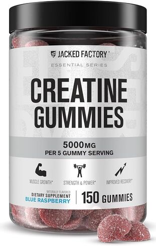 مصنع Jacked المصنع أحادي الهيدرات Gummies 5G جرعة يومي (1G لكل جيم)-الكرياتين الصمغية للرجال والنساء ، و الصالح للنباتات ، وصديق للسفر ، وجهة خارجية تم اختبارها-150 غومينز ، بلو راسبيري in Kuwait