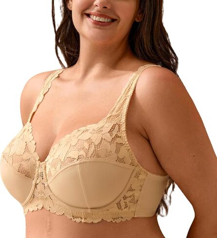 Dayon Minimizer Bra for Women with Floral Lace Full Coverage Underwire Support Bra in Saudi Arabia