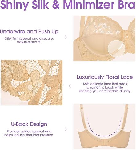 Dayon Minimizer Bra for Women with Floral Lace Full Coverage Underwire Support Bra in Saudi Arabia