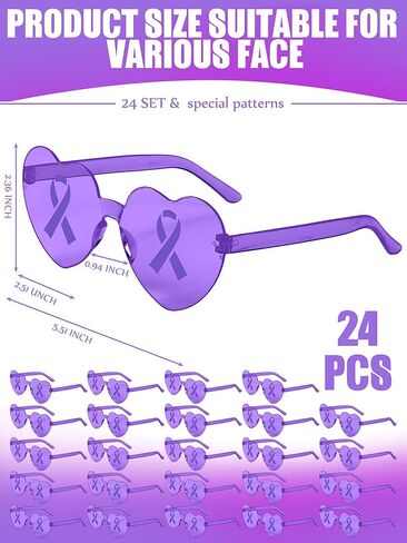 24 PCS إكسسوارات التوعية بسرطان الثدي بنظارات شمسية على شكل قلب وردي. in Saudi Arabia