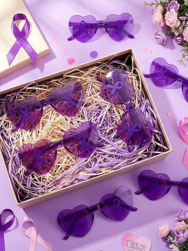 24 PCS إكسسوارات التوعية بسرطان الثدي بنظارات شمسية على شكل قلب وردي. in Saudi Arabia