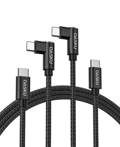 كابل USB C إلى USB C 90 درجة 2 حزمة 6FT 60W iPhone 17 Pro Max كابل شحن مضفر طويل الزاوية اليمنى من النوع C شاحن سريع سلك شحن لهاتف iPhone 17 16 15 Pro Max 16e وSamsung S25 iPad والمزيد in Kuwait