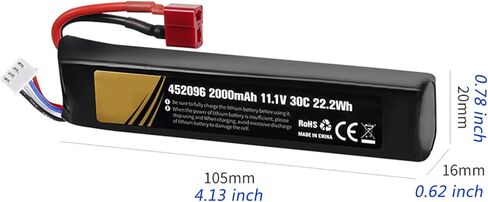 بطارية ليبو 1800 مللي أمبير 11.1 فولت Airsoft 30C بطارية قابلة للشحن بمعدل تفريغ عالي مع قابس T وموصل JST XH لبنادق Airsoft نموذج بندقية splatrball Hobby Universal Airsoft Battery 11.1v in Kuwait