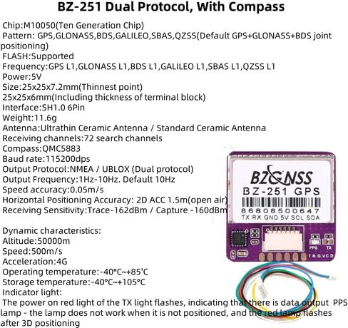 وحدة نظام تحديد المواقع العالمي (GPS) مزدوجة البروتوكول لإنقاذ الطائرات بدون طيار FPV BZGNSS BZ-121 BZ-181 BZ-251 مع خاصية العودة الآمنة إلى المنزل للطائرات ذات الأجنحة الثابتة والطائرات RC (BZ-181) in Kuwait