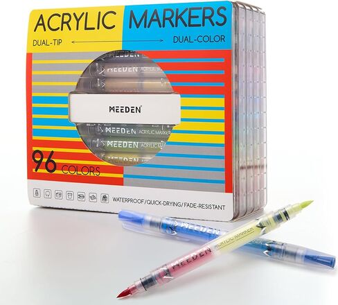 MEEDEN Acrylic Paint Markers Dual Tip: 120 Colors/60 Pcs Brush Tip Acrylic Marker with Automatic Ink Control for Art Supplies - Quick Dry Paint Pens for Rock, Wood, Canvas, Fabric, Glass, Metal in Saudi Arabia