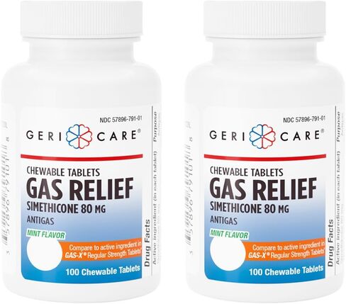 GeriCare Simethicone Chewable Gas-Relief Tablets 80mg | Fast Relief for Gas, Bloating and Discomfort | Mint-Flavored Anti-Gas Chewables | Oral Adult Gas Pain Relief | Anti-Flatulence Aid (100 Tablets) in Saudi Arabia