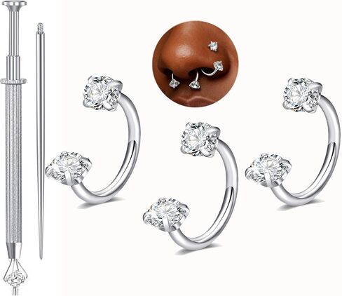 QWALIT 18g Horseshoe Nose Ring Double Stud Gem Horse Shoe Nose Ring Hoop for Women Surgical Steel U Shape Half Earring Gold Tragus Earring Hoops Lip Helix Piercing Jewelry Septum Rings 18 gauge 7mm in Kuwait