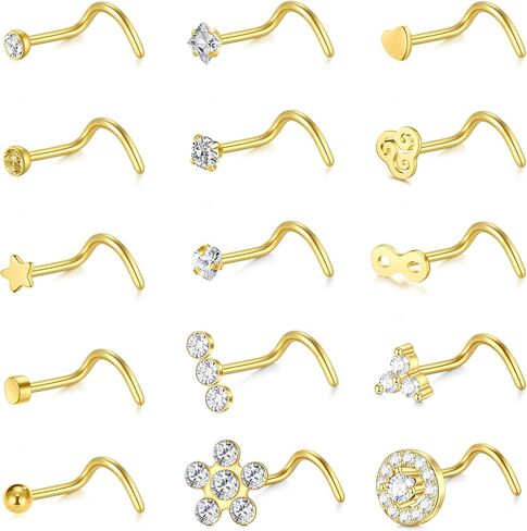 QWALIT 18g Horseshoe Nose Ring Double Stud Gem Horse Shoe Nose Ring Hoop for Women Surgical Steel U Shape Half Earring Gold Tragus Earring Hoops Lip Helix Piercing Jewelry Septum Rings 18 gauge 7mm in Kuwait