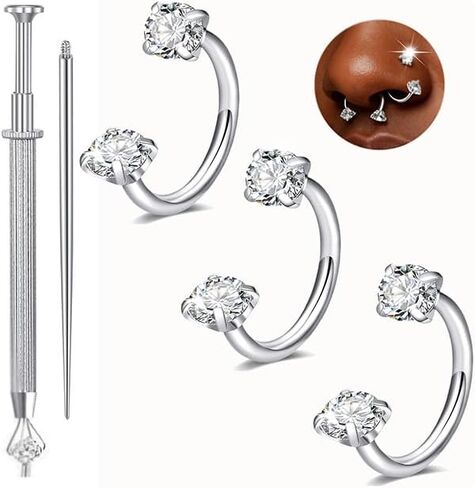 QWALIT 18g Horseshoe Nose Ring Double Stud Gem Horse Shoe Nose Ring Hoop for Women Surgical Steel U Shape Half Earring Gold Tragus Earring Hoops Lip Helix Piercing Jewelry Septum Rings 18 gauge 7mm in Kuwait