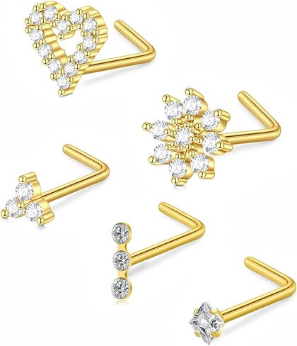QWALIT 18g Horseshoe Nose Ring Double Stud Gem Horse Shoe Nose Ring Hoop for Women Surgical Steel U Shape Half Earring Gold Tragus Earring Hoops Lip Helix Piercing Jewelry Septum Rings 18 gauge 7mm in Kuwait