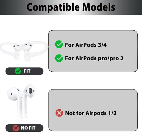 خطافات أذن سلكية من Adhiper لأجهزة Airpods Pro 1 و2 وAirpods 4 و3 Gen [حبل إضافي مضاد للفقد ومجموعة تنظيف 3 في 1]، إكسسوارات رياضية مضادة للانزلاق لسماعات الأذن من سلسلة Airpods - أبيض in Kuwait