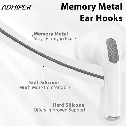 خطافات أذن سلكية من Adhiper لأجهزة Airpods Pro 1 و2 وAirpods 4 و3 Gen [حبل إضافي مضاد للفقد ومجموعة تنظيف 3 في 1]، إكسسوارات رياضية مضادة للانزلاق لسماعات الأذن من سلسلة Airpods - أبيض in Kuwait