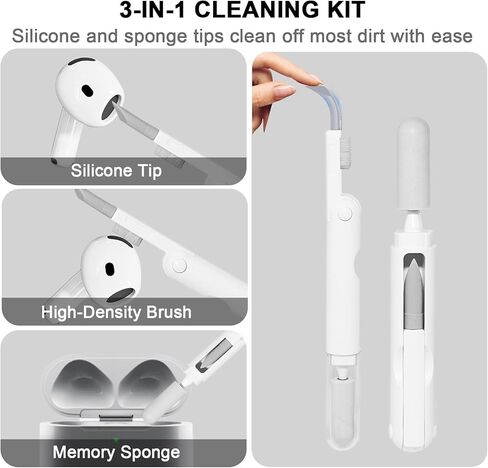 خطافات أذن سلكية من Adhiper لأجهزة Airpods Pro 1 و2 وAirpods 4 و3 Gen [حبل إضافي مضاد للفقد ومجموعة تنظيف 3 في 1]، إكسسوارات رياضية مضادة للانزلاق لسماعات الأذن من سلسلة Airpods - أبيض in Kuwait