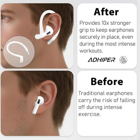 خطافات أذن سلكية من Adhiper لأجهزة Airpods Pro 1 و2 وAirpods 4 و3 Gen [حبل إضافي مضاد للفقد ومجموعة تنظيف 3 في 1]، إكسسوارات رياضية مضادة للانزلاق لسماعات الأذن من سلسلة Airpods - أبيض in Kuwait