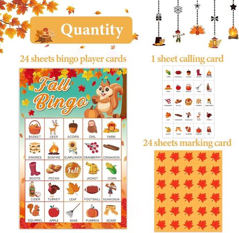 لعبة Fall Bingo 24 لاعبًا، بطاقات بنغو الخريف، ألعاب حفلات عيد الشكر للأطفال والكبار، نشاط عائلي، لعبة حصاد البنغو الخريفية، هدايا الحفلات، اللوازم المدرسية للفصل الدراسي in Saudi Arabia