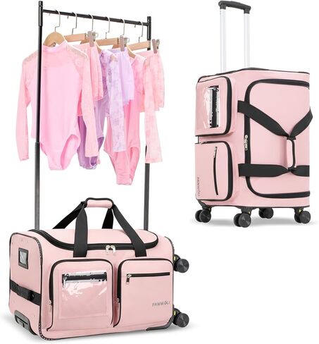 Fanwoli 23" Dance Bag with Garment Rack 4 Wheels | Detachable 360° Wheels | Ultra-Light Collection | Ideal Competition Duffle Bag for Dream, Black with Pink Trim in Saudi Arabia