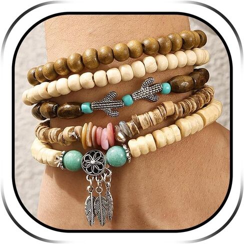 Long tiantian Boho Bracelets for Women Stackable Wooden Bracelets Popular Western Turquoise Bracelet for Women Trendy Jewelry 2025 Gifts Stocking Stuffers in Saudi Arabia