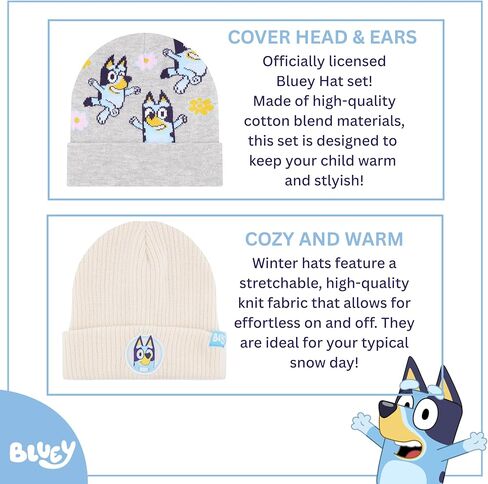 Bluey Toddler Winter Hat 2-Pack – Soft Knit Beanies with Warm Cuffed Design – Cozy Hats for Boys & Girls Ages 2–5 in Saudi Arabia