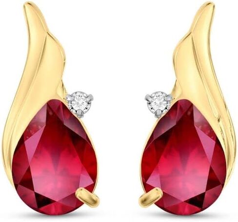 Galaxy Gold GG 14K Solid High Polished Yellow Gold Natural Diamond, RUBY is GRADE AAA Pear Shape LAB GROWN Inclusion Free Fine Jewelry USA MADE in Saudi Arabia