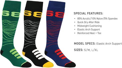 686 Men's Topo Sock 3-Pack - Quick-Dry Winter Socks for Snow and Skiing, Arch Support, Reinforced Heel and Toe in Saudi Arabia