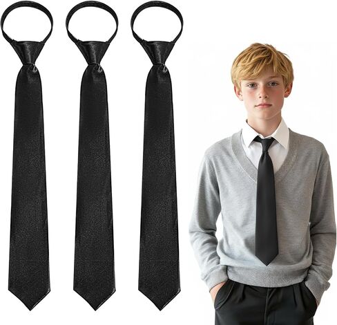 3pcs Zipper Ties for Boys, Adjustable Pre Tied Neck Strap Ties for School Uniforms Graduation Wedding Party, Navy Blue in Saudi Arabia