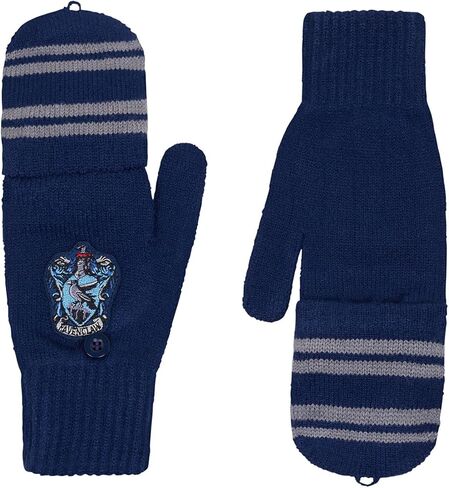 Harry Potter Slytherin Knitted Fingerless Gloves with Convertible Mitten Cover - Forest Green & Gray Striped Design with House Crest - Warm Winter Accessory for Fans & Collectors - Adults and Teens in Saudi Arabia