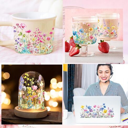 UV DTF Cup Wrap - 10 Sheet Flower UV DTF Transfer Stickers, Floral Flower Wraps for Glass, Botanical Waterproof Decals, DIY Crafts for Nature Lovers Gardeners in Saudi Arabia