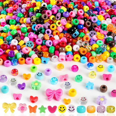 1000 قطعة من خرز المهر للأساور، مجموعة خرز المهر البلاستيكي الملون، 6 × 9 مم على شكل صداقة لصنع المجوهرات على شكل ربطة عنق على شكل قلب على شكل نجمة لتضفير الشعر وسلاسل المفاتيح والقلائد والحرف اليدوية ومستلزمات الحفلات in Kuwait