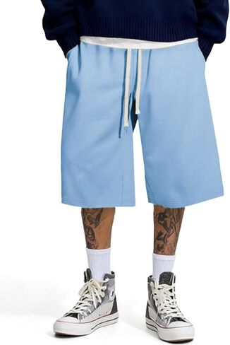 JMIERR 2026 Men's Baggy Sweat Shorts Under Knee Shorts Casual Raw Hem Drawstring Waist Y2K Shorts Loose Fit Gym Shorts in Kuwait
