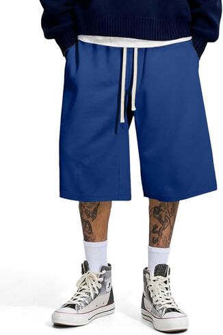 JMIERR 2026 Men's Baggy Sweat Shorts Under Knee Shorts Casual Raw Hem Drawstring Waist Y2K Shorts Loose Fit Gym Shorts in Kuwait