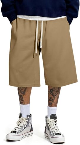 JMIERR 2026 Men's Baggy Sweat Shorts Under Knee Shorts Casual Raw Hem Drawstring Waist Y2K Shorts Loose Fit Gym Shorts in Kuwait