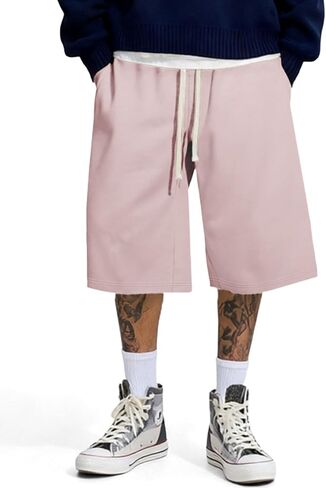 JMIERR 2026 Men's Baggy Sweat Shorts Under Knee Shorts Casual Raw Hem Drawstring Waist Y2K Shorts Loose Fit Gym Shorts in Kuwait