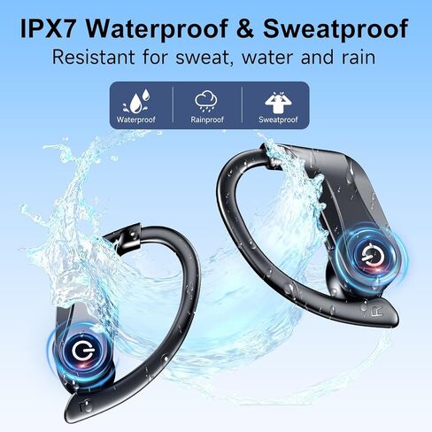 Earbuds Wireless Earbuds 120H Playback Bluetooth 5.4 Headphones IPX7 Waterproof Stereo Bass Over-Ear Headphones with Earhooks Microphone LED Battery Display for Sports Running Workouts(Brown in Saudi Arabia