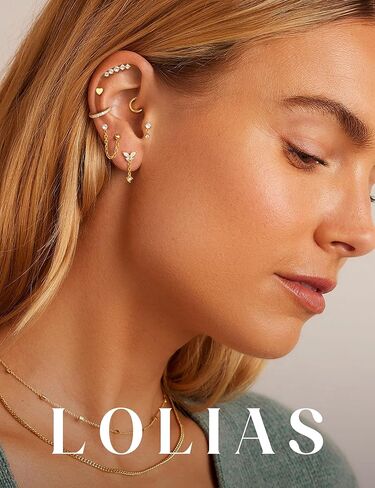 LOLIAS 20G Hypoallergenic Cartilage Earrings for Women Surgical Steel Flat Back Earrings Gold Stud Hoops With CZ Dangle Chain Cartilage Earring Stacks Daith Conch Tragus Helix Piercing Jewelry in Saudi Arabia