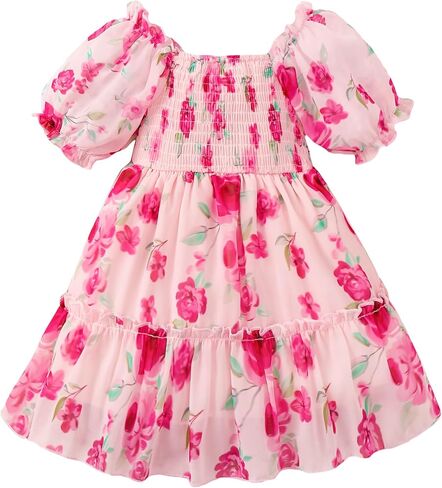 Kucnuzki Toddler Baby Girl Dress Short Sleeve Dress Summer Casual Boho Dresses Ruffle Floral Sundress Cute Kids Clothes in Saudi Arabia
