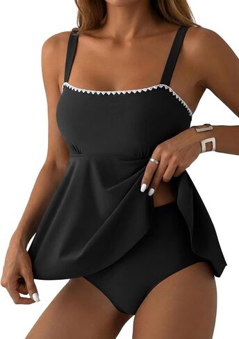 Aleumdr Tankini Swimsuits for Women Modest Two Piece Bathing Suit Square Neck Swim Top with High Waisted Bottom in Saudi Arabia