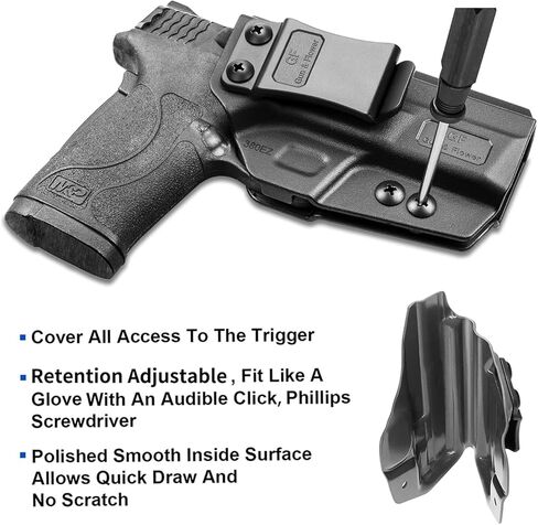 S&W M&P Shield 380 EZ Holster، IWB داخل حزام الخصر، حامل مخفي، قابل للتعديل والاحتفاظ، اليد اليمنى in Kuwait