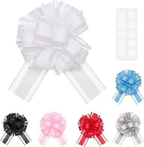 EUSOAR سحب الأقواس لتغليف الهدايا، 6pcs 6 "الأزرق الأورجانزا الحاضر الزينة القوس الكبير مع الشريط، سلال زهرة هدية مربع حزمة التفاف الأقواس لحضور حفل زفاف عيد الميلاد عيد ميلاد حزب عيد الحب in Saudi Arabia